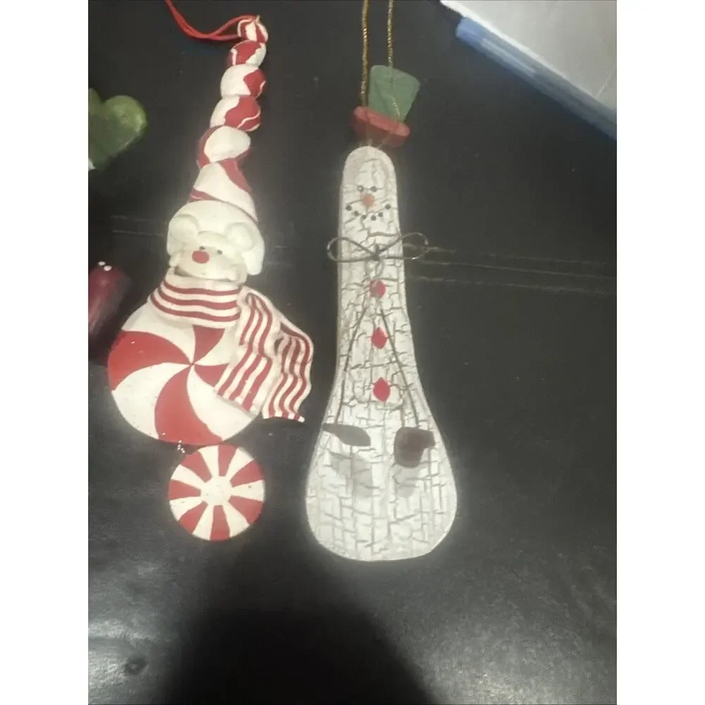 Lot of 3 Christmas Snowman Santa Resin Hanging Ornaments Holiday Tree Decor Gift